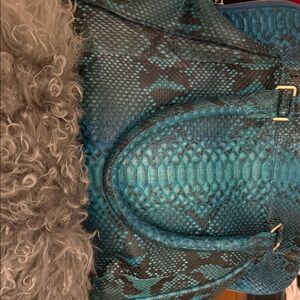 Rare* Genuine Python XL Tote w Zip in Teal